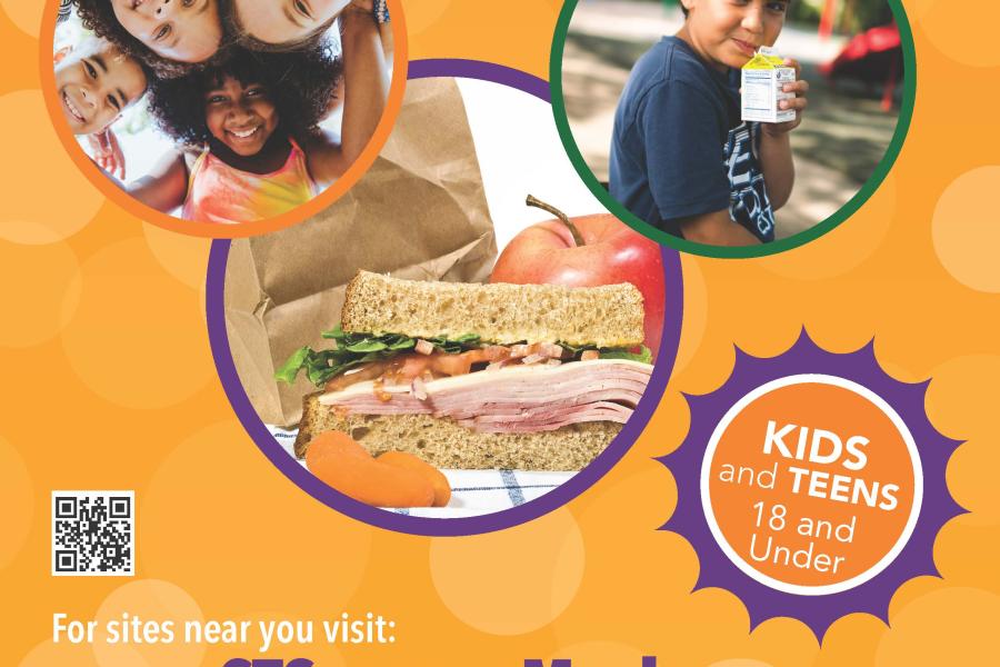 Flyer of the CT Summer Meals Program, encouraging Connecticut residents to visit www.CTSummerMeals.org, call 211, or text SUMMER MEALS to 914-342-7744 to find sites nearby that offer free summer meals to children ages 18 and under