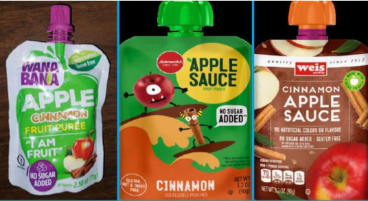 Picture of 3 recalled apple sauce pouches
