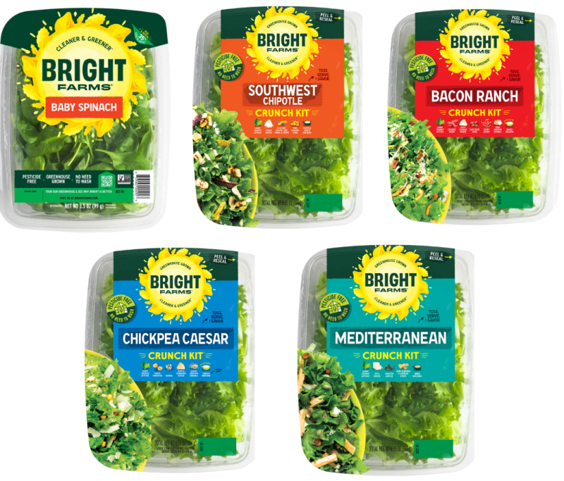 Pictures of the 5 recalled BrightFarms spinach and salad kit products