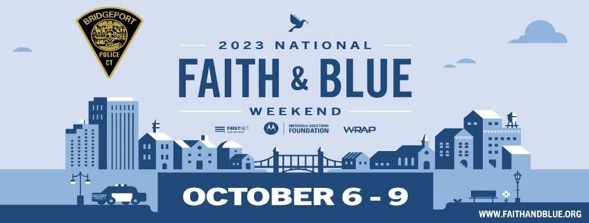 Flyer of the 2023 National Faith and Blue Weekend, taking place from October 6th to October 9th